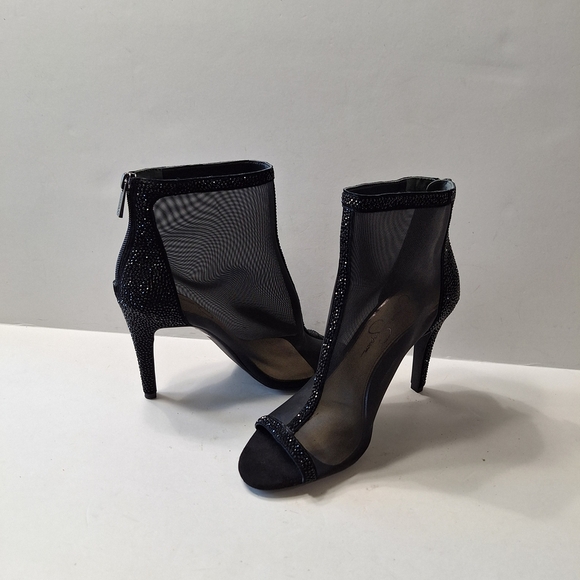 Jessica Simpson Black Mesh Rhinestone Whimsigoth Fairy Ankle Booties Size 7.5M - Picture 6 of 15